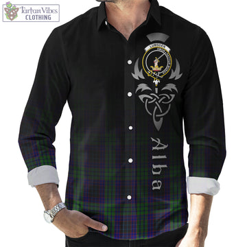 Lumsden Green Tartan Long Sleeve Button Up Featuring Alba Gu Brath Family Crest Celtic Inspired