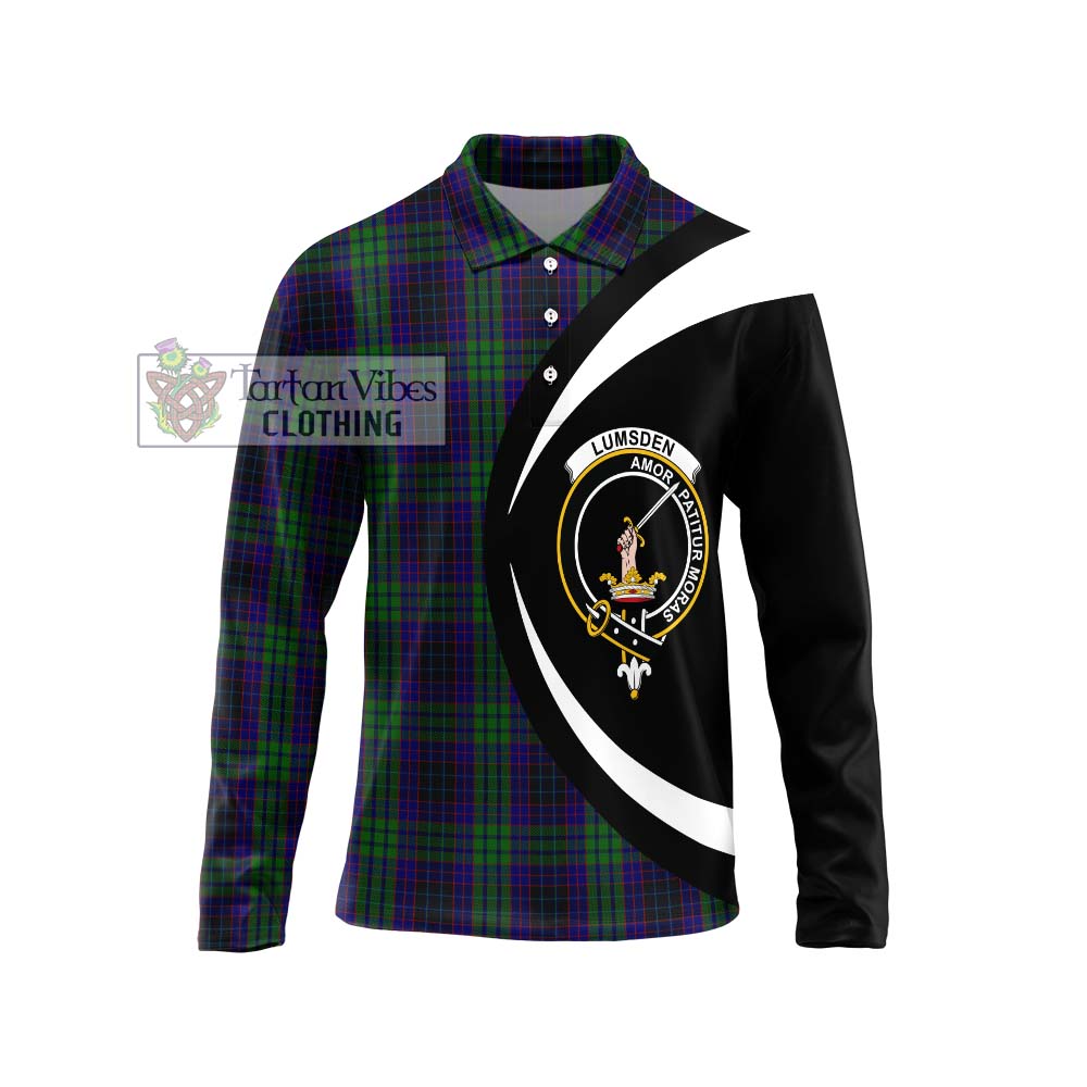 Lumsden Green Tartan Long Sleeve Polo Shirt with Family Crest Circle Style Unisex - Tartan Vibes Clothing