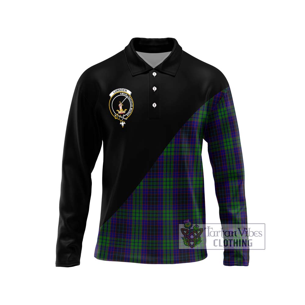 Lumsden Green Tartan Long Sleeve Polo Shirt with Family Crest and Military Logo Style Unisex - Tartanvibesclothing Shop