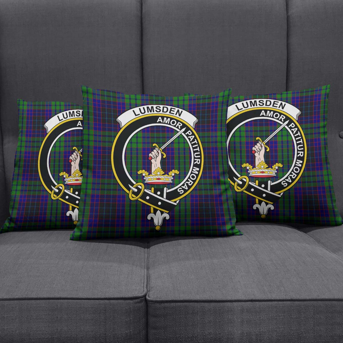 Lumsden Green Tartan Pillow Cover with Family Crest Square Pillow Cover - Tartanvibesclothing