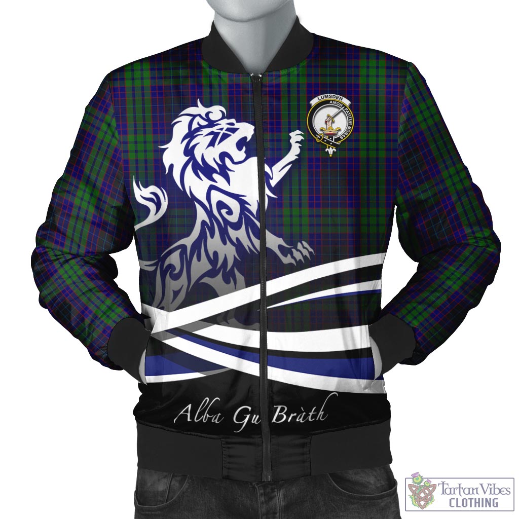 Tartan Vibes Clothing Lumsden Green Tartan Bomber Jacket with Alba Gu Brath Regal Lion Emblem