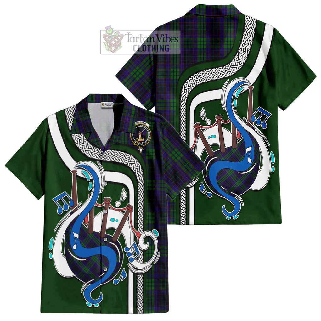 Lumsden Green Tartan Short Sleeve Button Shirt with Epic Bagpipe Style Kid - Tartanvibesclothing Shop