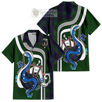 Lumsden Green Tartan Short Sleeve Button Shirt with Epic Bagpipe Style