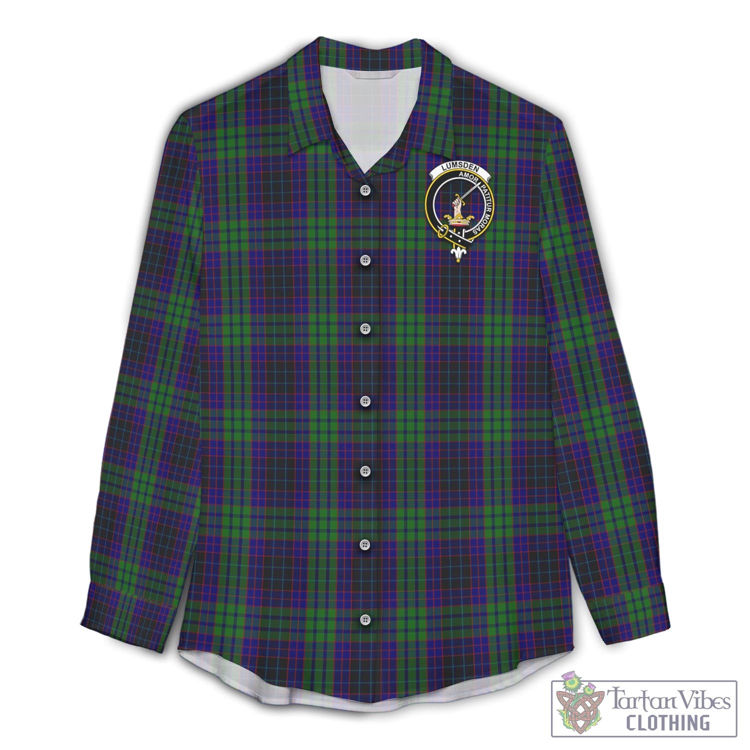 Tartan Vibes Clothing Lumsden Green Tartan Womens Casual Shirt with Family Crest