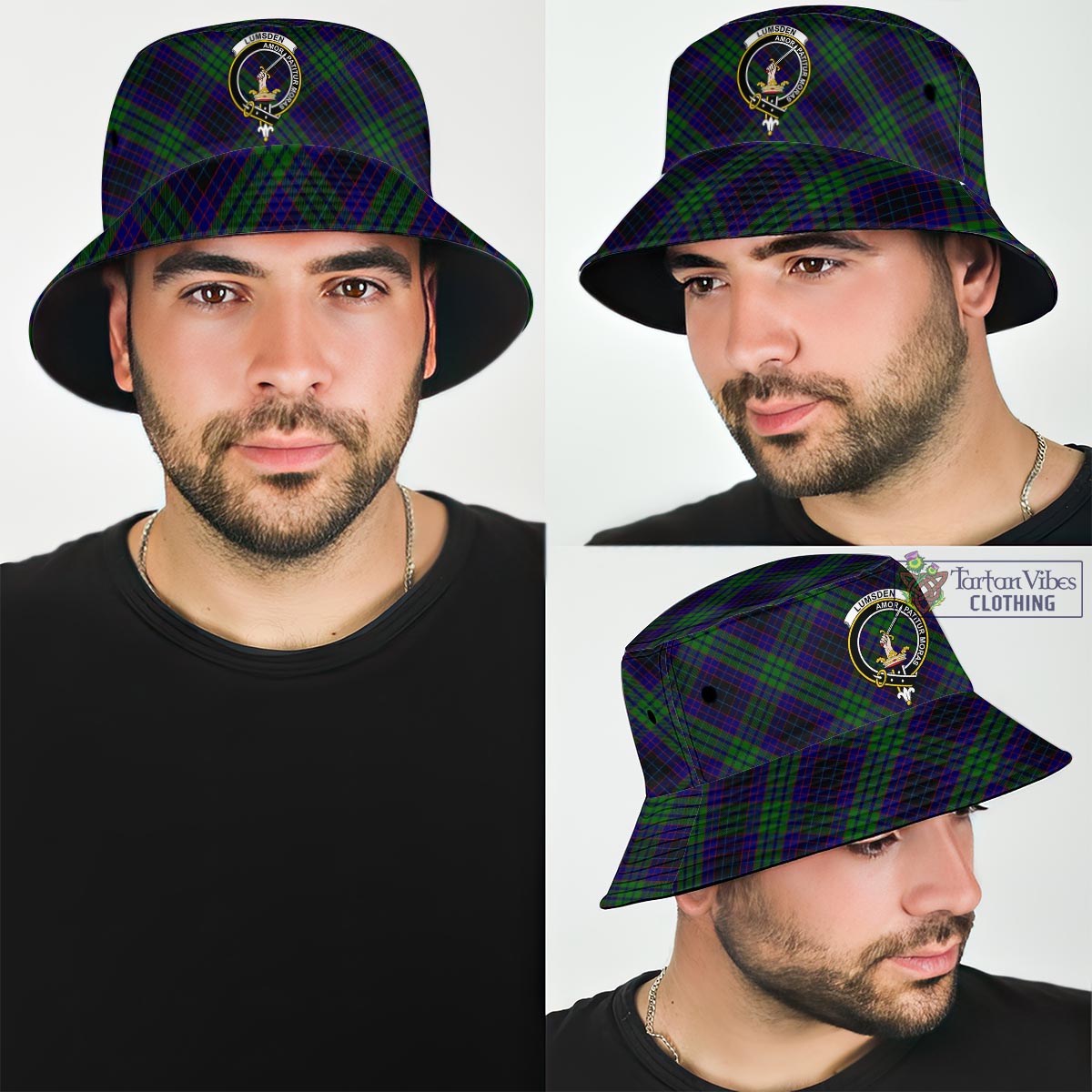 Tartan Vibes Clothing Lumsden Green Tartan Bucket Hat with Family Crest