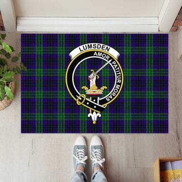 Lumsden Green Tartan Door Mat with Family Crest