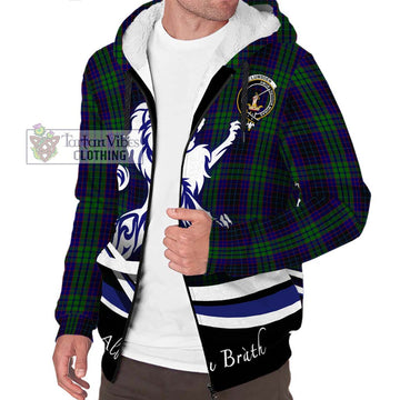 Lumsden Green Tartan Sherpa Hoodie with Alba Gu Brath Regal Lion Emblem