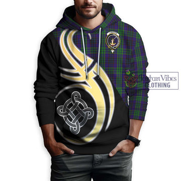 Lumsden Green Tartan Hoodie with Family Crest and Celtic Symbol Style