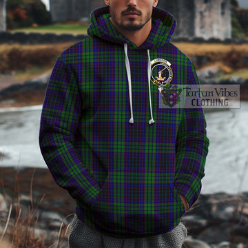 Lumsden Green Tartan Cotton Hoodie with Family Crest