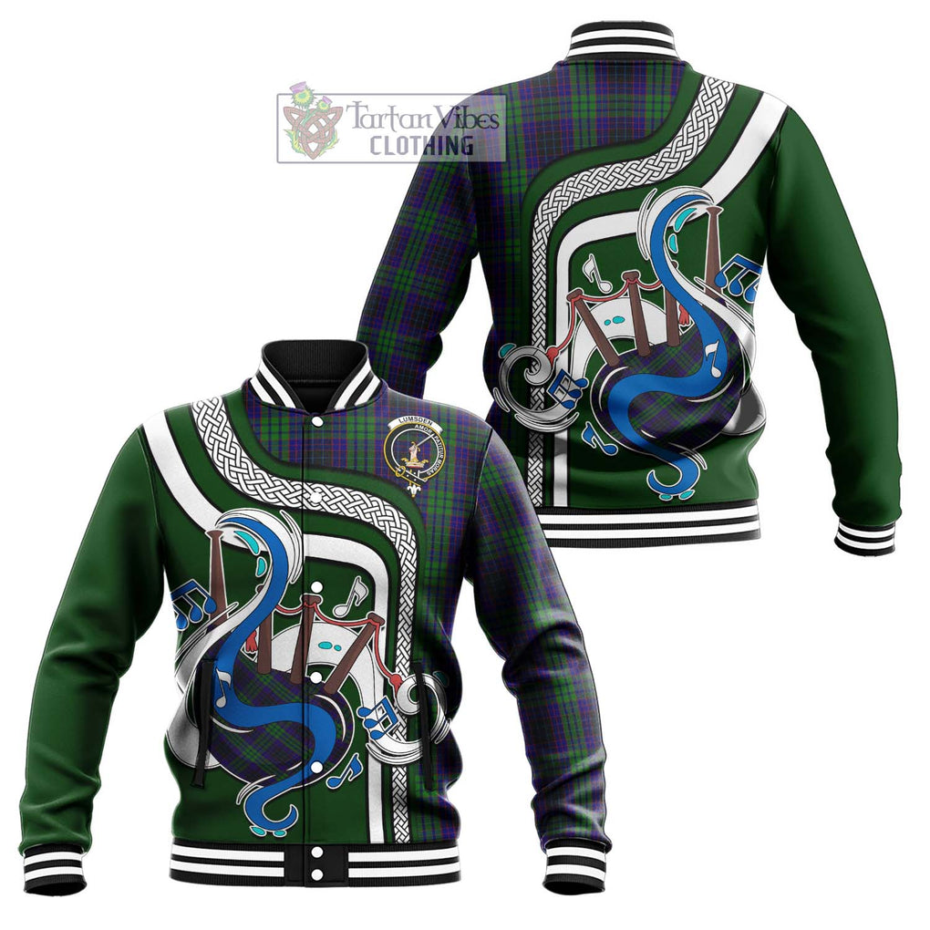 Tartan Vibes Clothing Lumsden Green Tartan Baseball Jacket with Epic Bagpipe Style