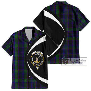 Lumsden Green Tartan Short Sleeve Button Up with Family Crest Circle Style