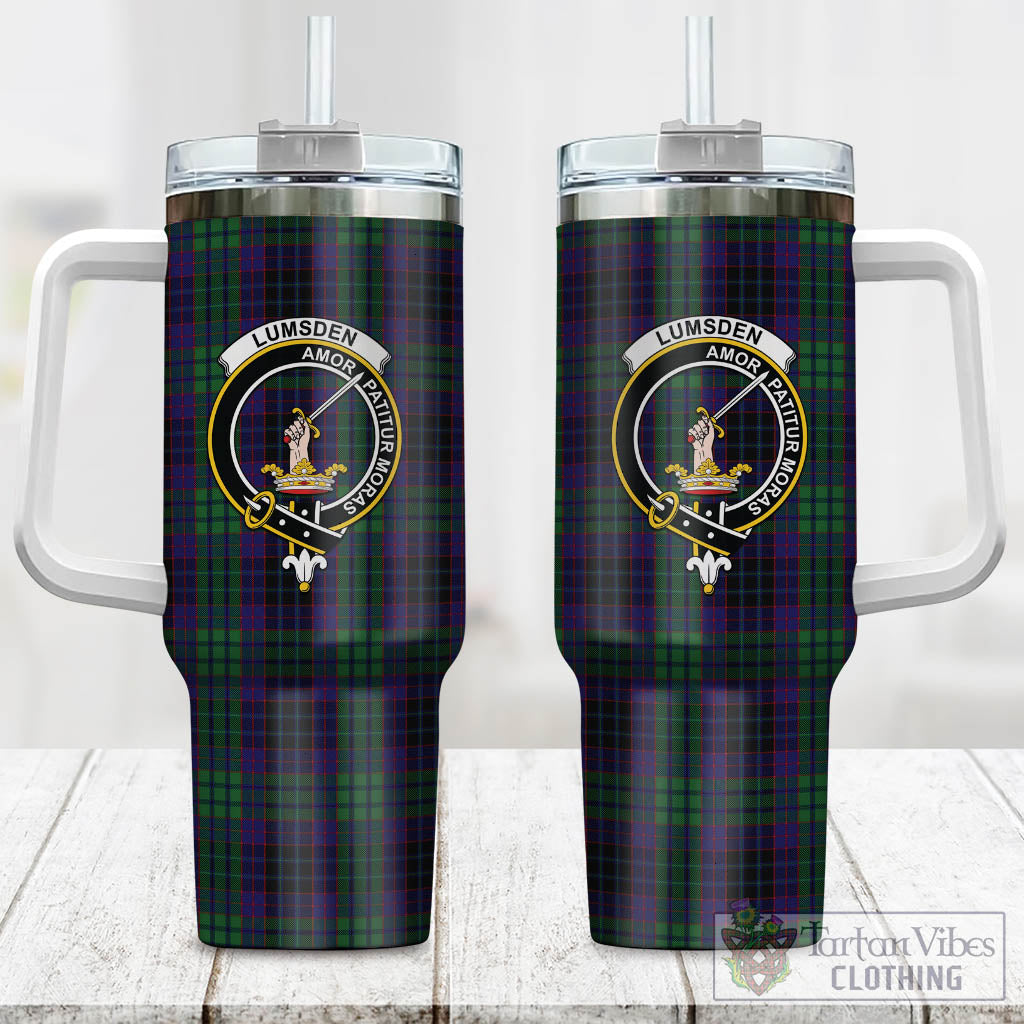 Tartan Vibes Clothing Lumsden Green Tartan and Family Crest Tumbler with Handle