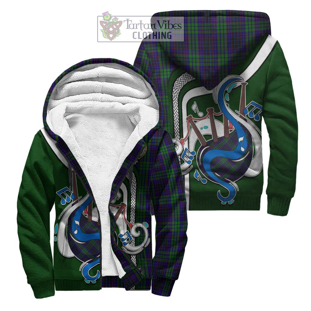 Lumsden Green Tartan Sherpa Hoodie with Epic Bagpipe Style Unisex S - Tartanvibesclothing Shop