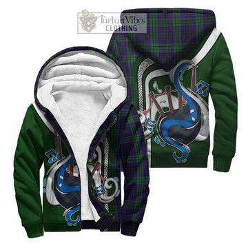 Lumsden Green Tartan Sherpa Hoodie with Epic Bagpipe Style