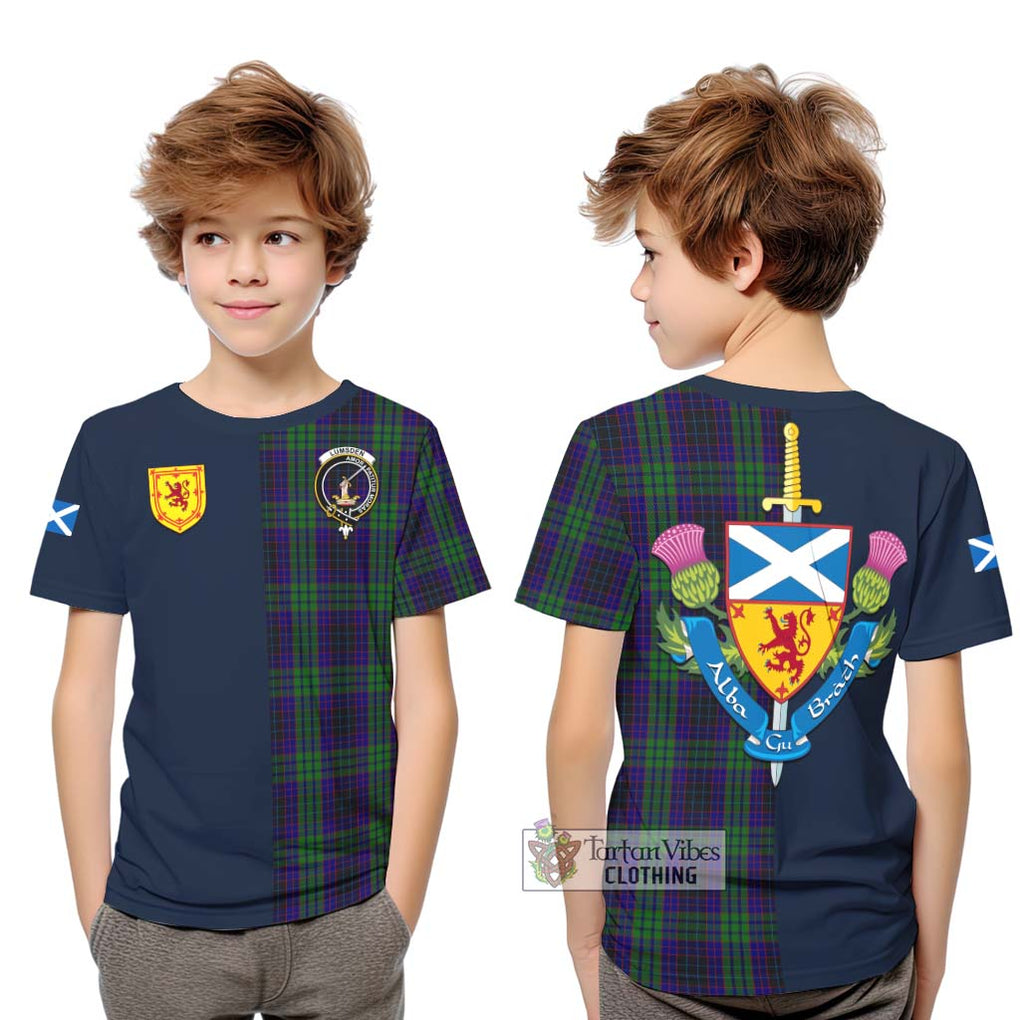 Tartan Vibes Clothing Lumsden Green Tartan Kid T-Shirt with Scottish Lion Royal Arm Half Style