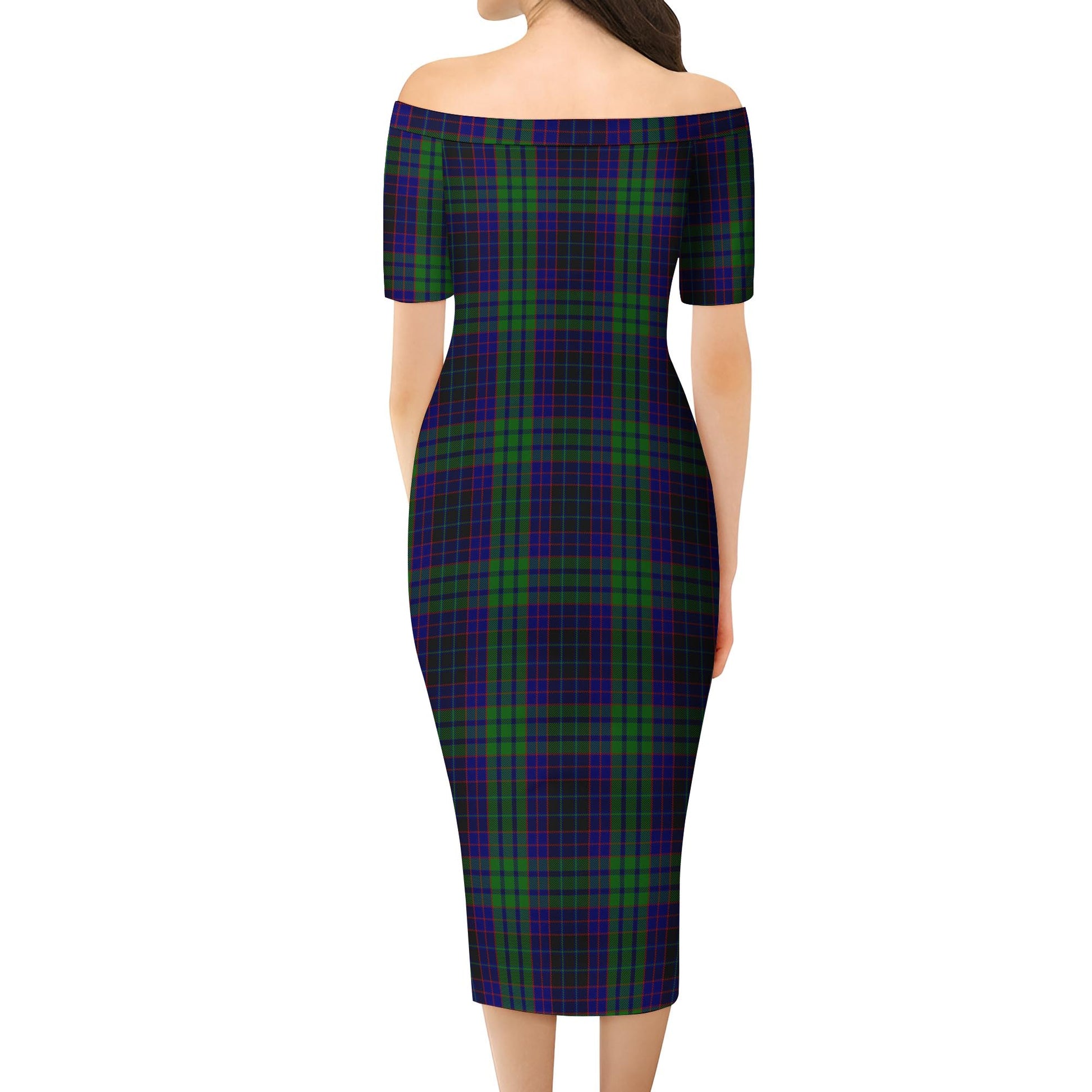 Lumsden Green Tartan Off Shoulder Lady Dress - Tartanvibesclothing