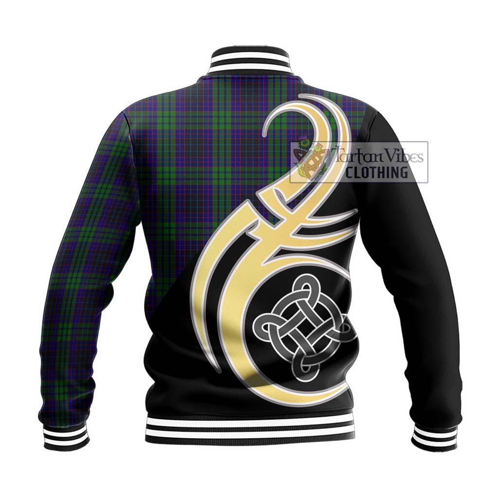Tartan Vibes Clothing Lumsden Green Tartan Baseball Jacket with Family Crest and Celtic Symbol Style
