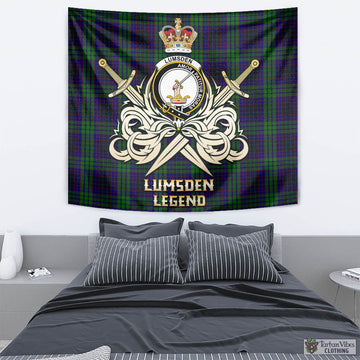 Lumsden Green Tartan Tapestry with Clan Crest and the Golden Sword of Courageous Legacy