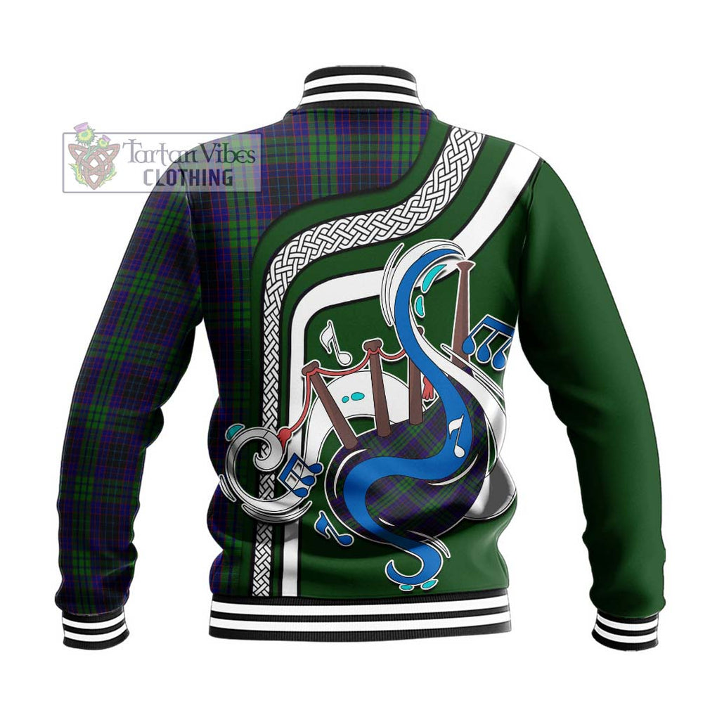 Tartan Vibes Clothing Lumsden Green Tartan Baseball Jacket with Epic Bagpipe Style