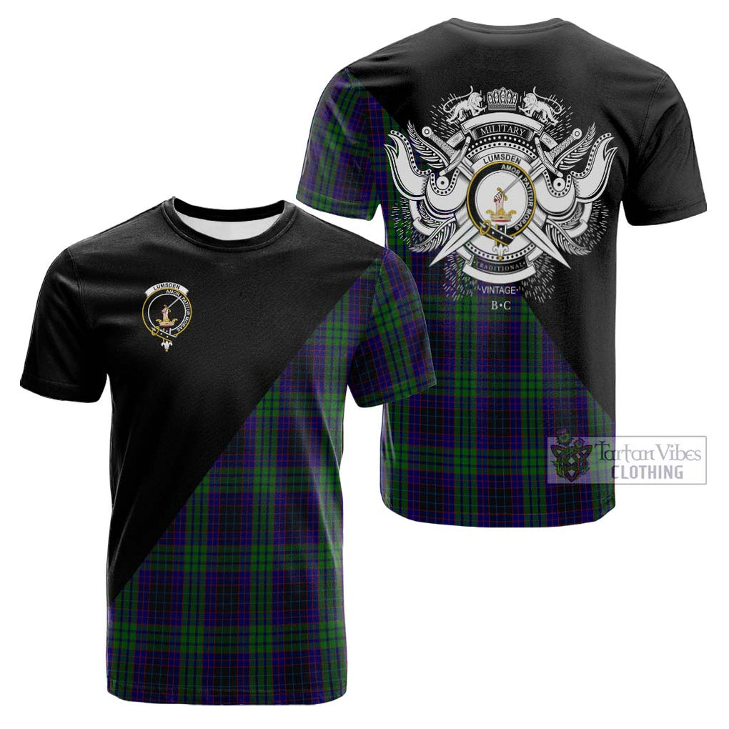 Tartan Vibes Clothing Lumsden Green Tartan Cotton T-shirt with Family Crest and Military Logo Style