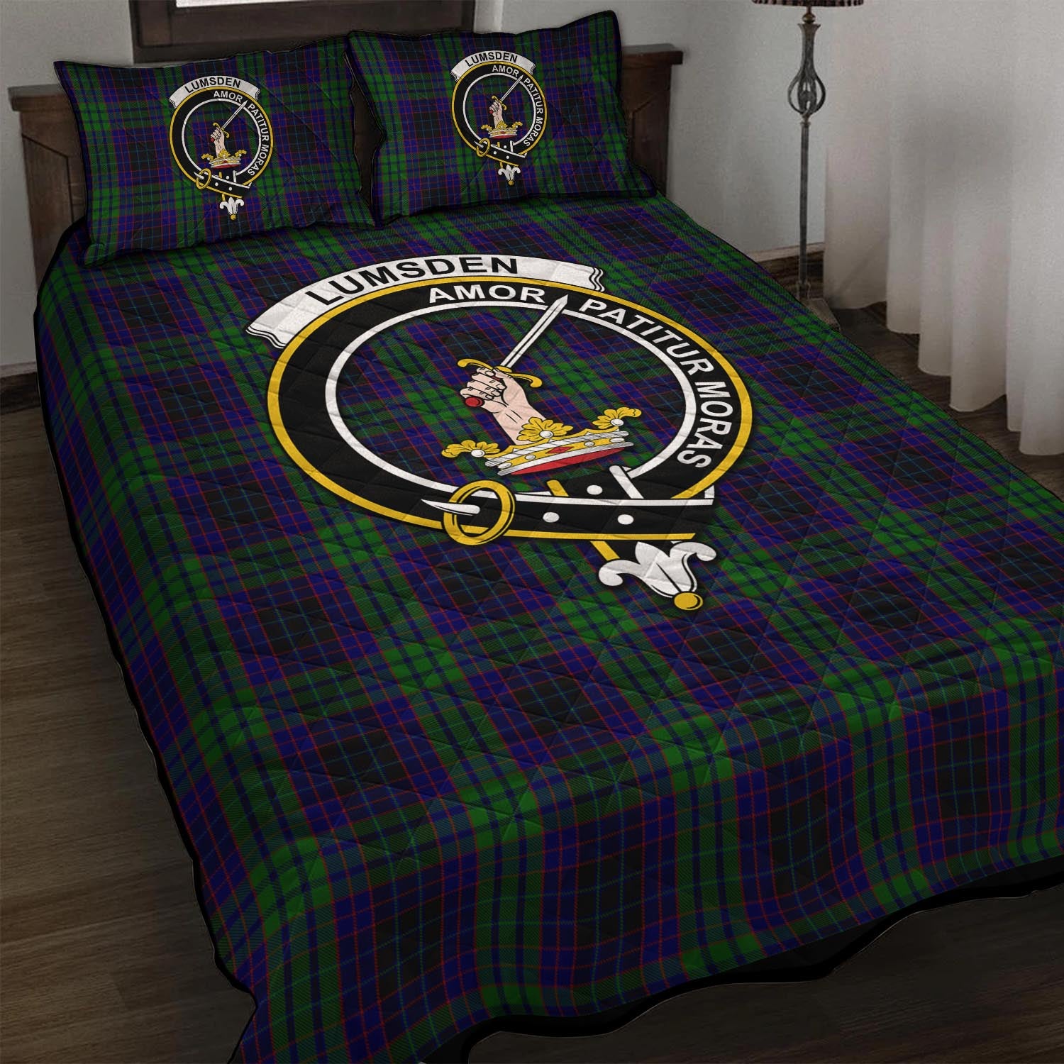 Lumsden Green Tartan Quilt Bed Set with Family Crest - Tartan Vibes Clothing