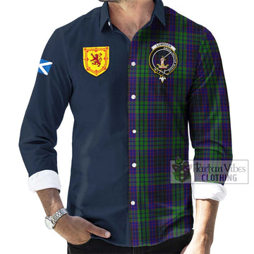 Lumsden Green Tartan Long Sleeve Button Shirt Alba with Scottish Lion Royal Arm Half Style