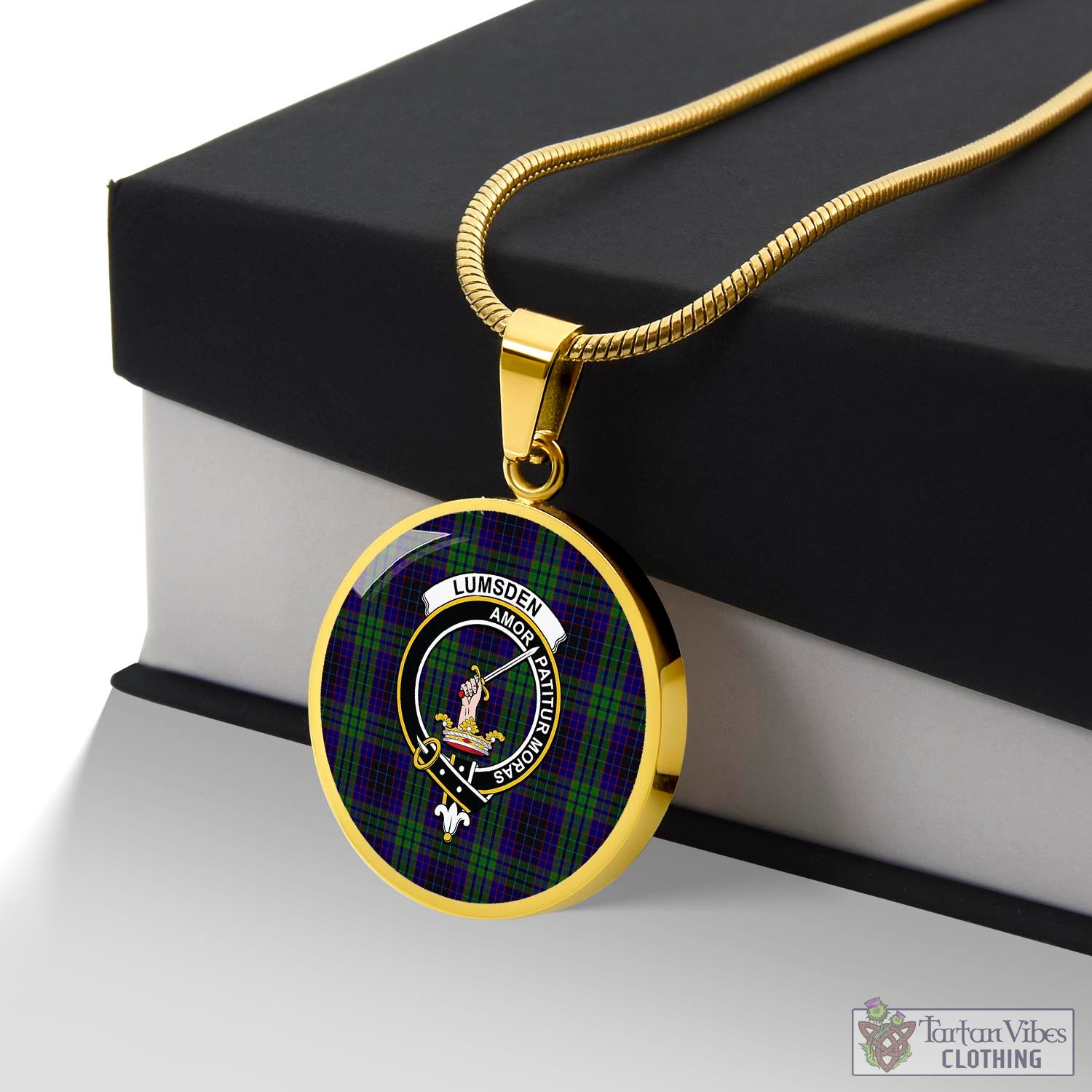 Tartan Vibes Clothing Lumsden Green Tartan Circle Necklace with Family Crest
