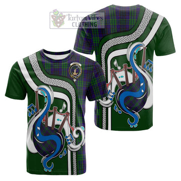 Lumsden Green Tartan Cotton T-shirt with Epic Bagpipe Style