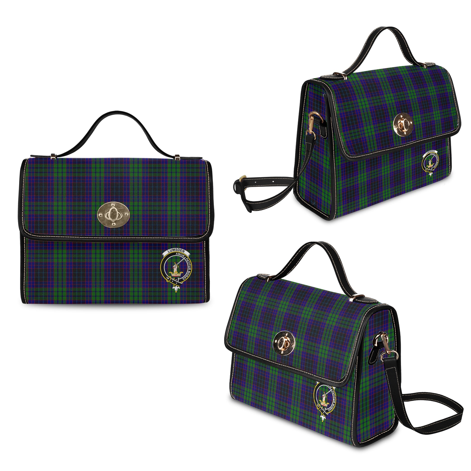 lumsden-green-tartan-leather-strap-waterproof-canvas-bag-with-family-crest