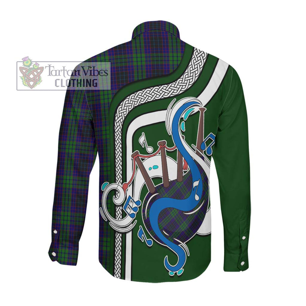 Lumsden Green Tartan Long Sleeve Button Shirt with Epic Bagpipe Style Men's Shirt - Tartanvibesclothing Shop