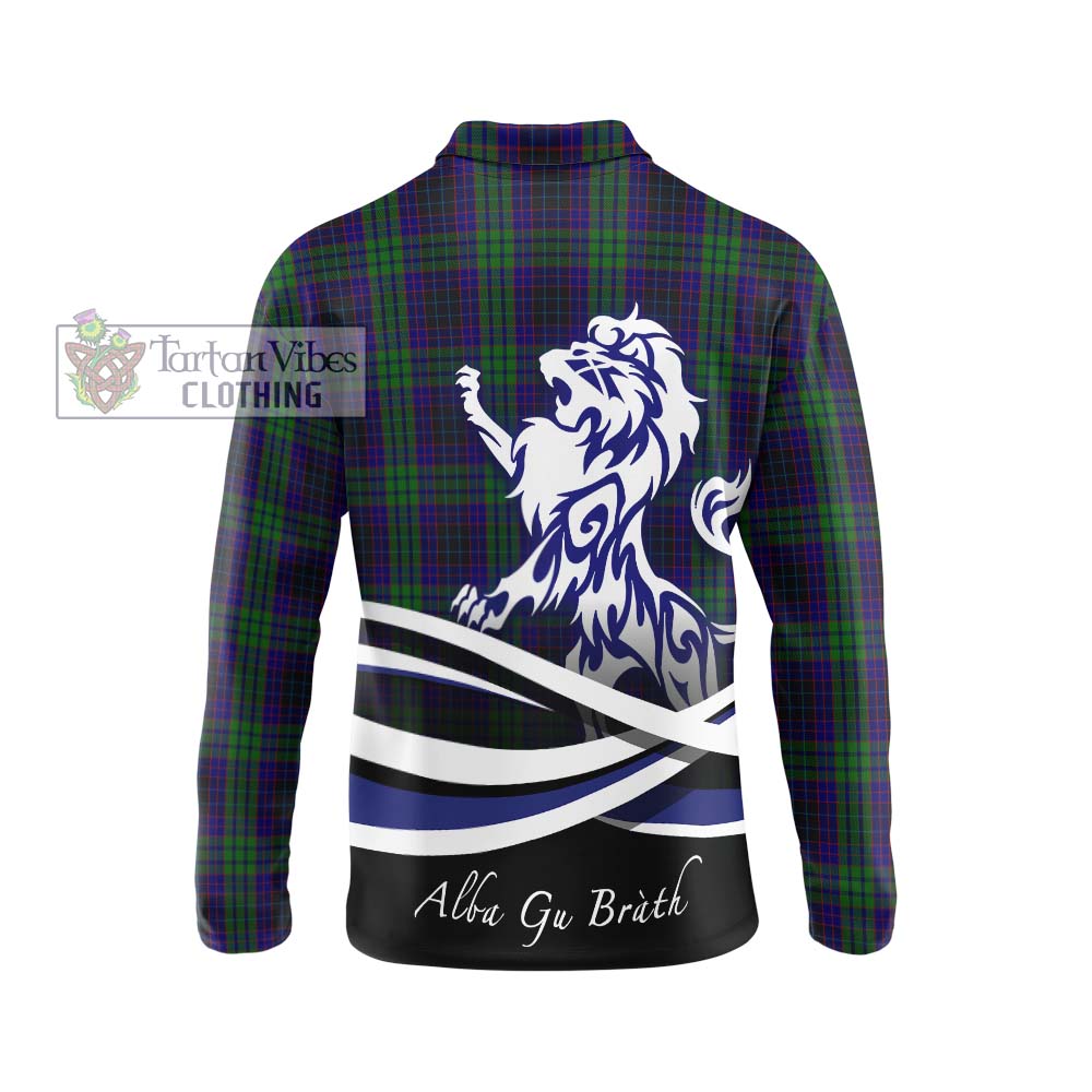 Lumsden Green Tartan Long Sleeve Polo Shirt with Alba Gu Brath Regal Lion Emblem - Tartanvibesclothing Shop