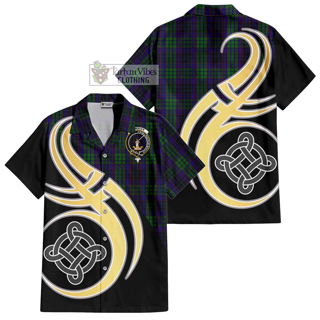 Lumsden Green Tartan Short Sleeve Button Shirt with Family Crest and Celtic Symbol Style - Tartan Vibes Clothing