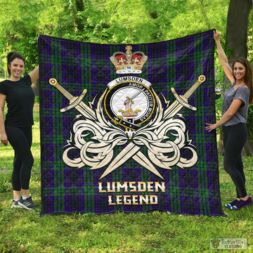 Lumsden Green Tartan Quilt with Clan Crest and the Golden Sword of Courageous Legacy