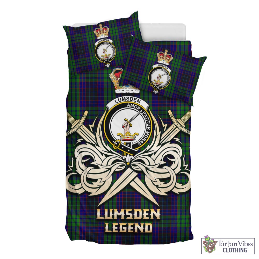 Tartan Vibes Clothing Lumsden Green Tartan Bedding Set with Clan Crest and the Golden Sword of Courageous Legacy