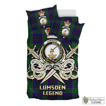 Lumsden Green Tartan Bedding Set with Clan Crest and the Golden Sword of Courageous Legacy