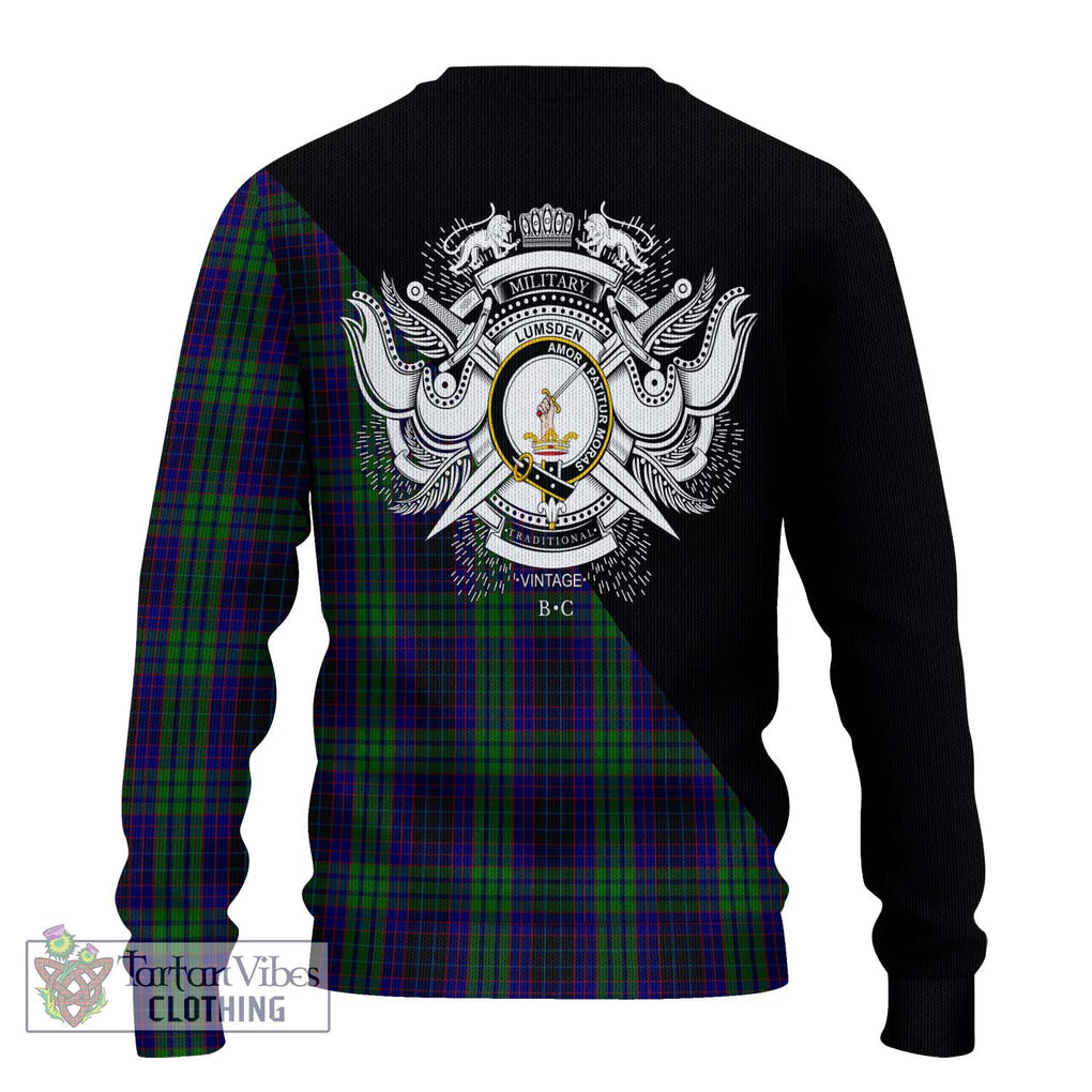 Lumsden Green Tartan Knitted Sweater with Family Crest and Military Logo Style - Tartanvibesclothing Shop