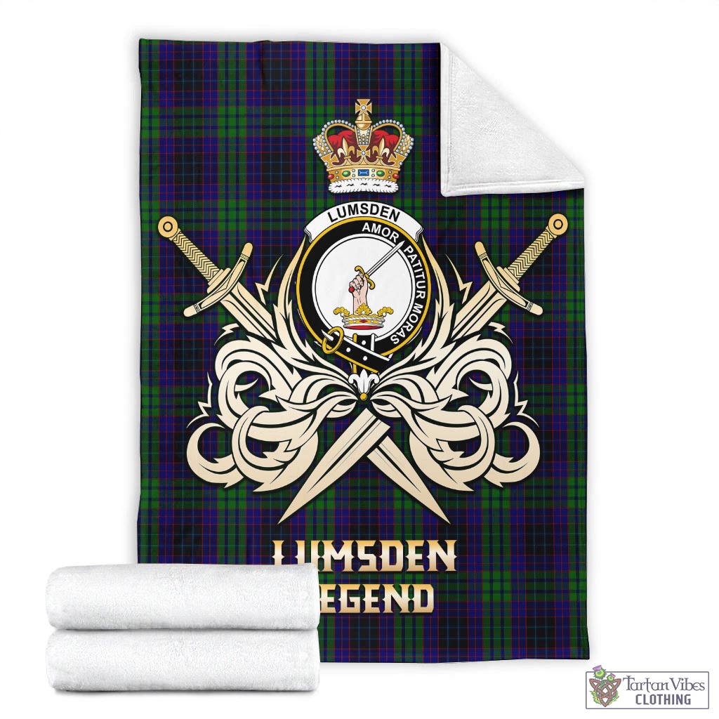 Tartan Vibes Clothing Lumsden Green Tartan Blanket with Clan Crest and the Golden Sword of Courageous Legacy