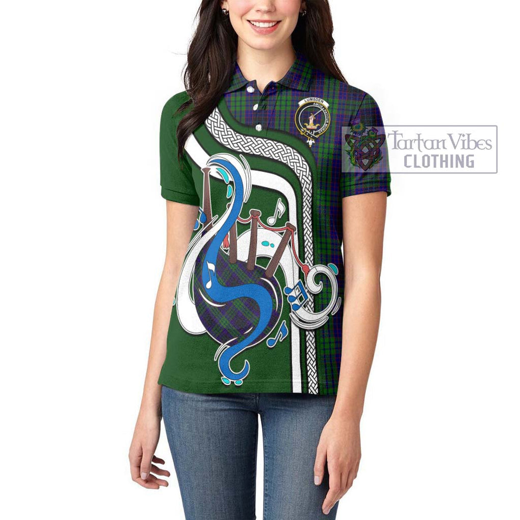 Lumsden Green Tartan Women's Polo Shirt with Epic Bagpipe Style - Tartanvibesclothing Shop