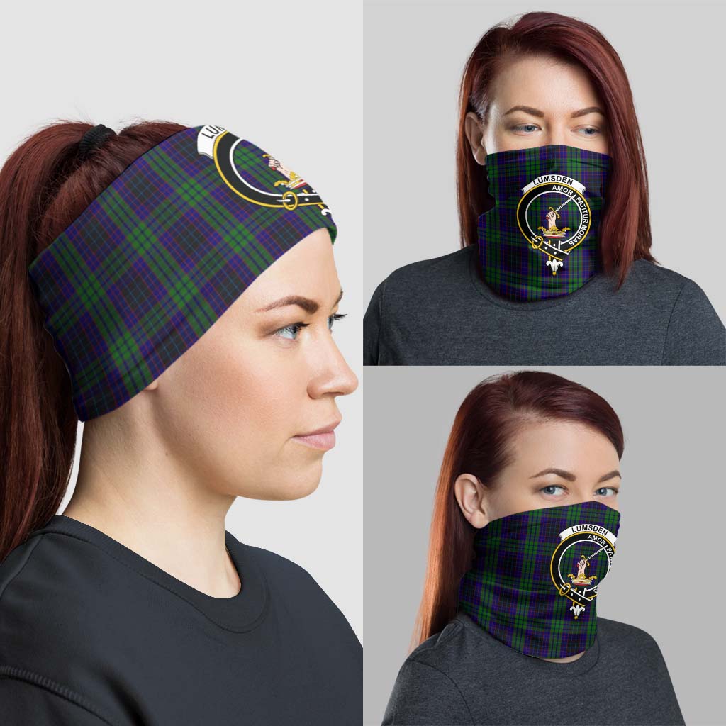 Lumsden Green Tartan Neck Gaiters, Tartan Bandanas, Tartan Head Band with Family Crest