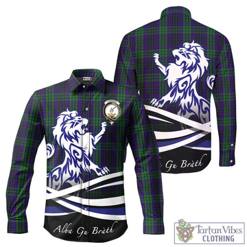 Lumsden Green Tartan Long Sleeve Button Up Shirt with Alba Gu Brath Regal Lion Emblem