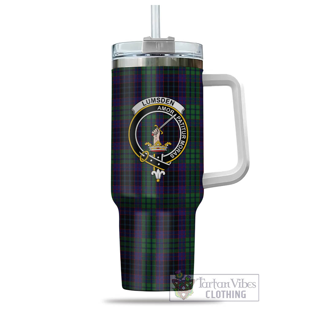 Tartan Vibes Clothing Lumsden Green Tartan and Family Crest Tumbler with Handle