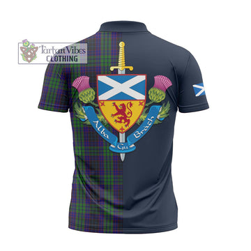 Lumsden Green Tartan Zipper Polo Shirt Alba with Scottish Lion Royal Arm Half Style