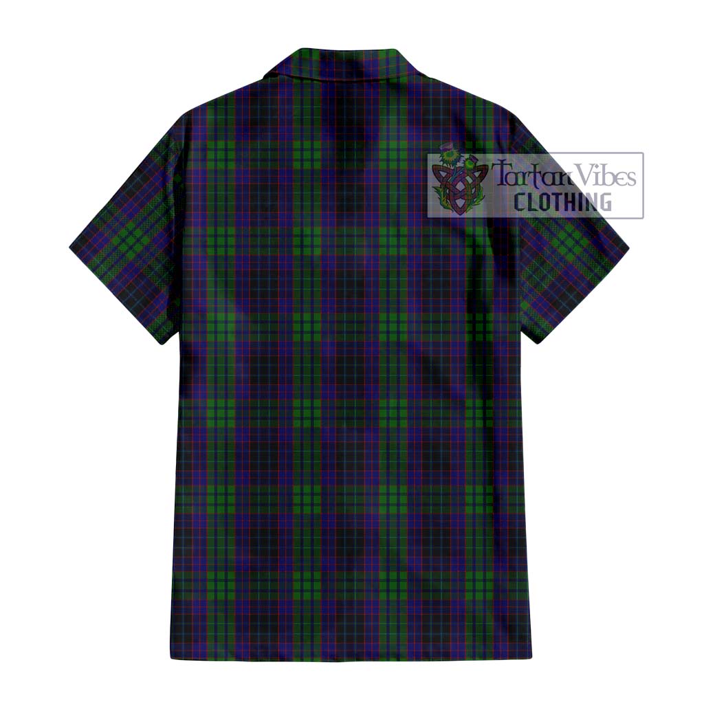 Tartan Vibes Clothing Lumsden Green Tartan Short Sleeve Button Shirt with Family Crest DNA In Me Style