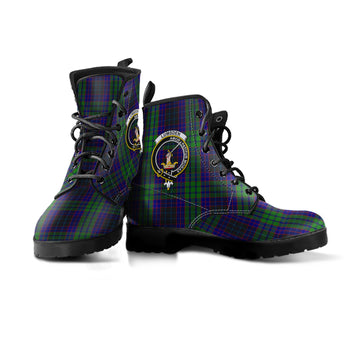 Lumsden Green Tartan Leather Boots with Family Crest