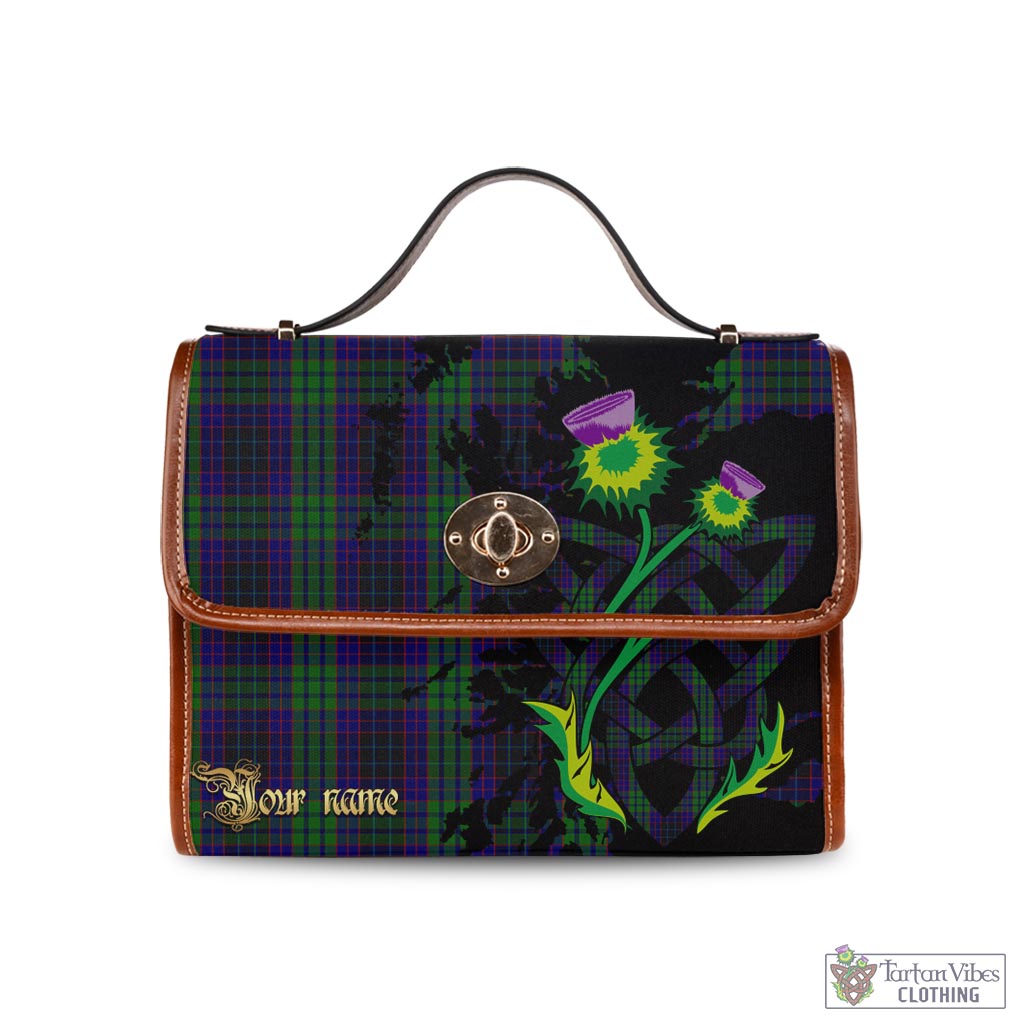 Tartan Vibes Clothing Lumsden Green Tartan Waterproof Canvas Bag with Scotland Map and Thistle Celtic Accents