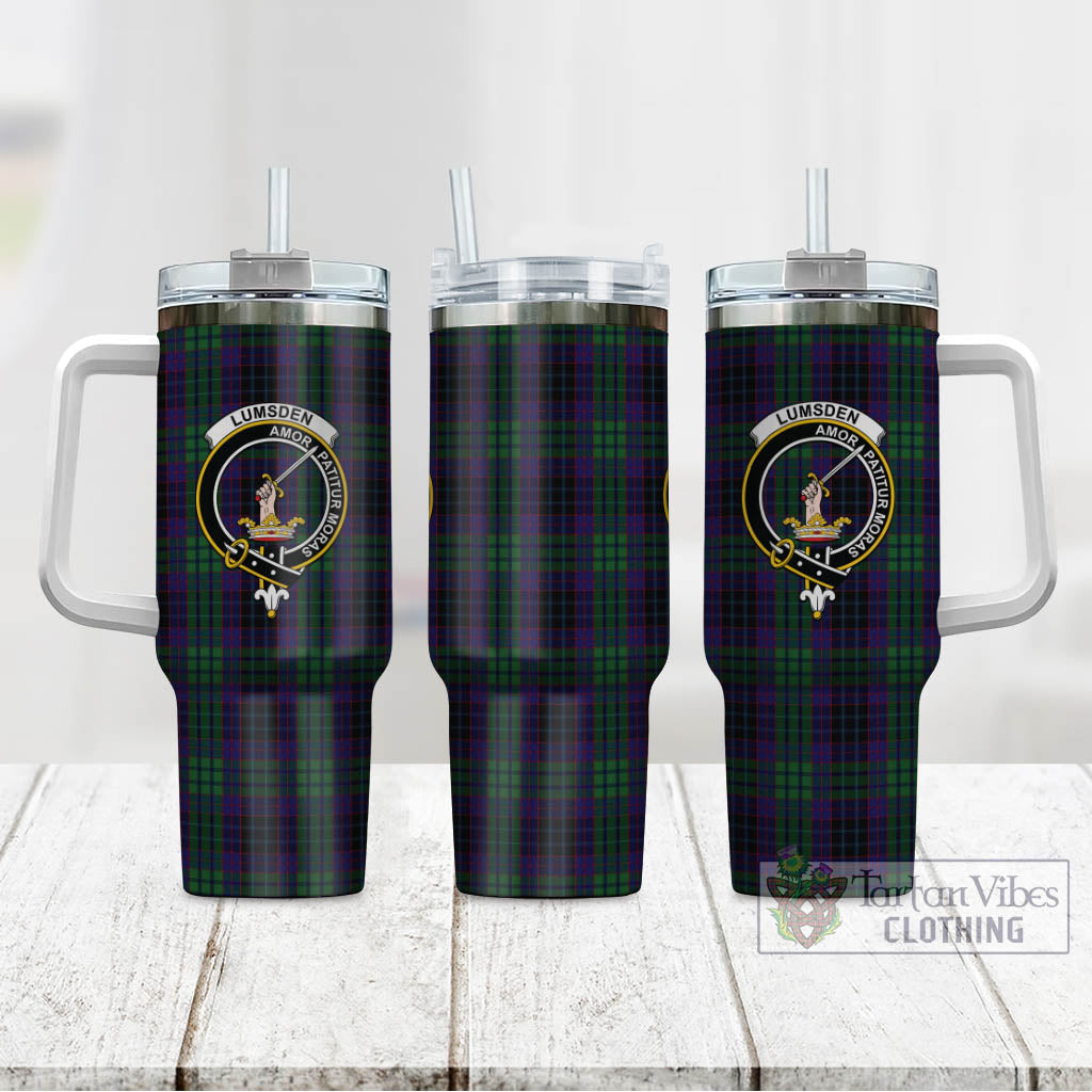 Tartan Vibes Clothing Lumsden Green Tartan and Family Crest Tumbler with Handle