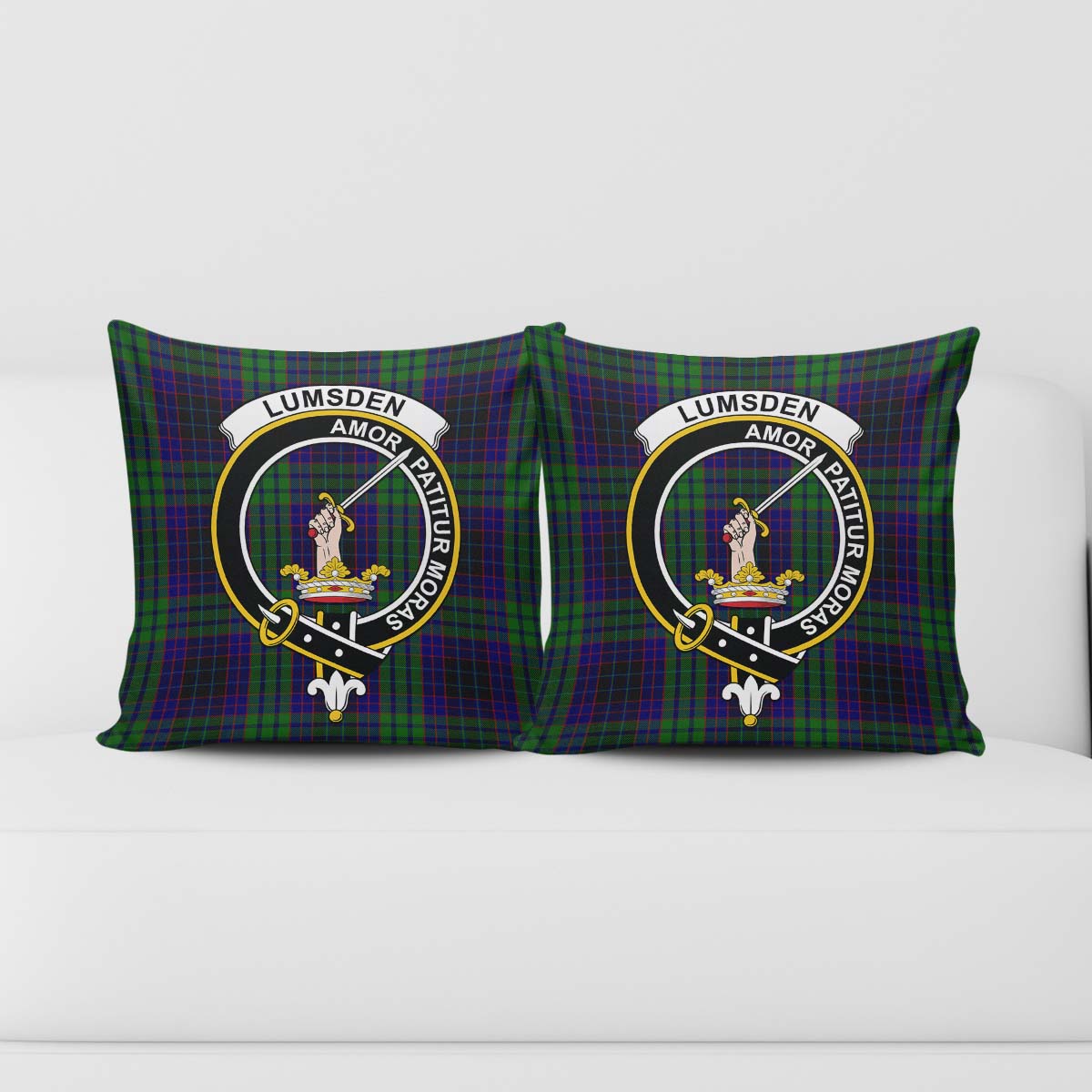 Lumsden Green Tartan Pillow Cover with Family Crest - Tartanvibesclothing