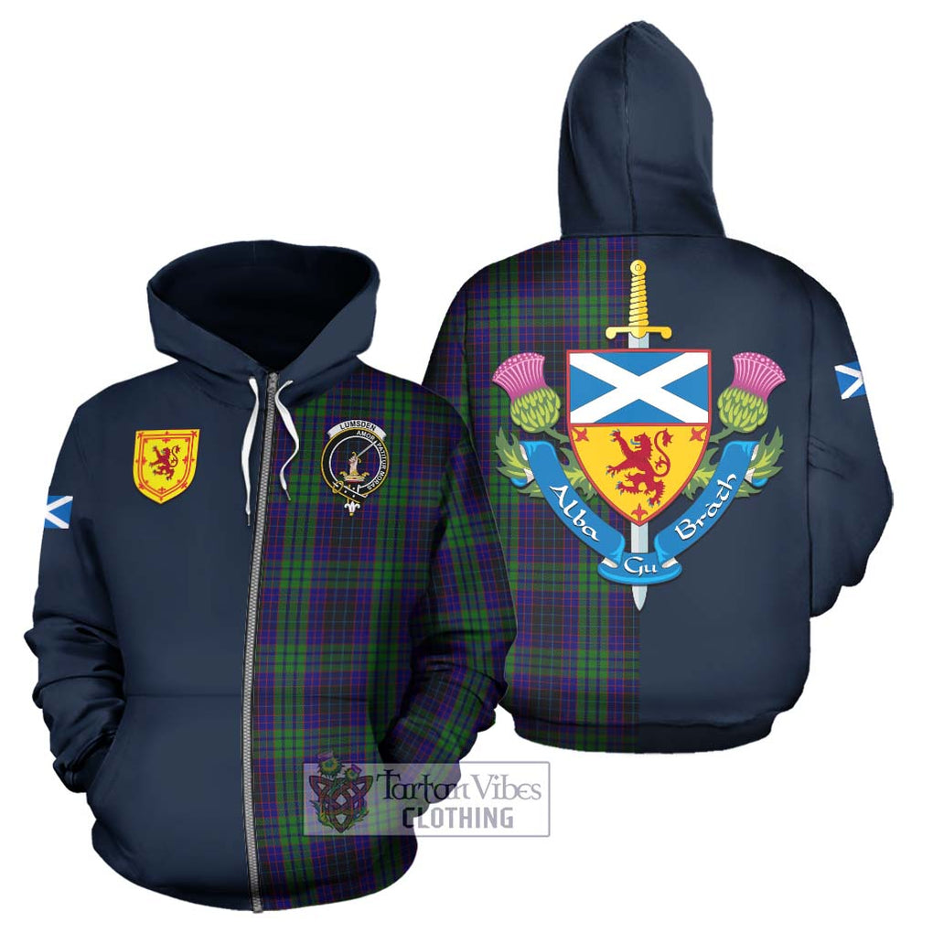 Tartan Vibes Clothing Lumsden Green Tartan Hoodie with Scottish Lion Royal Arm Half Style