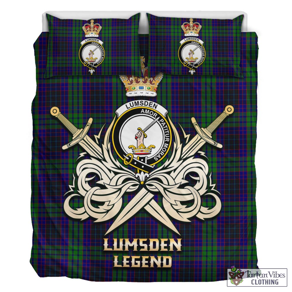 Tartan Vibes Clothing Lumsden Green Tartan Bedding Set with Clan Crest and the Golden Sword of Courageous Legacy