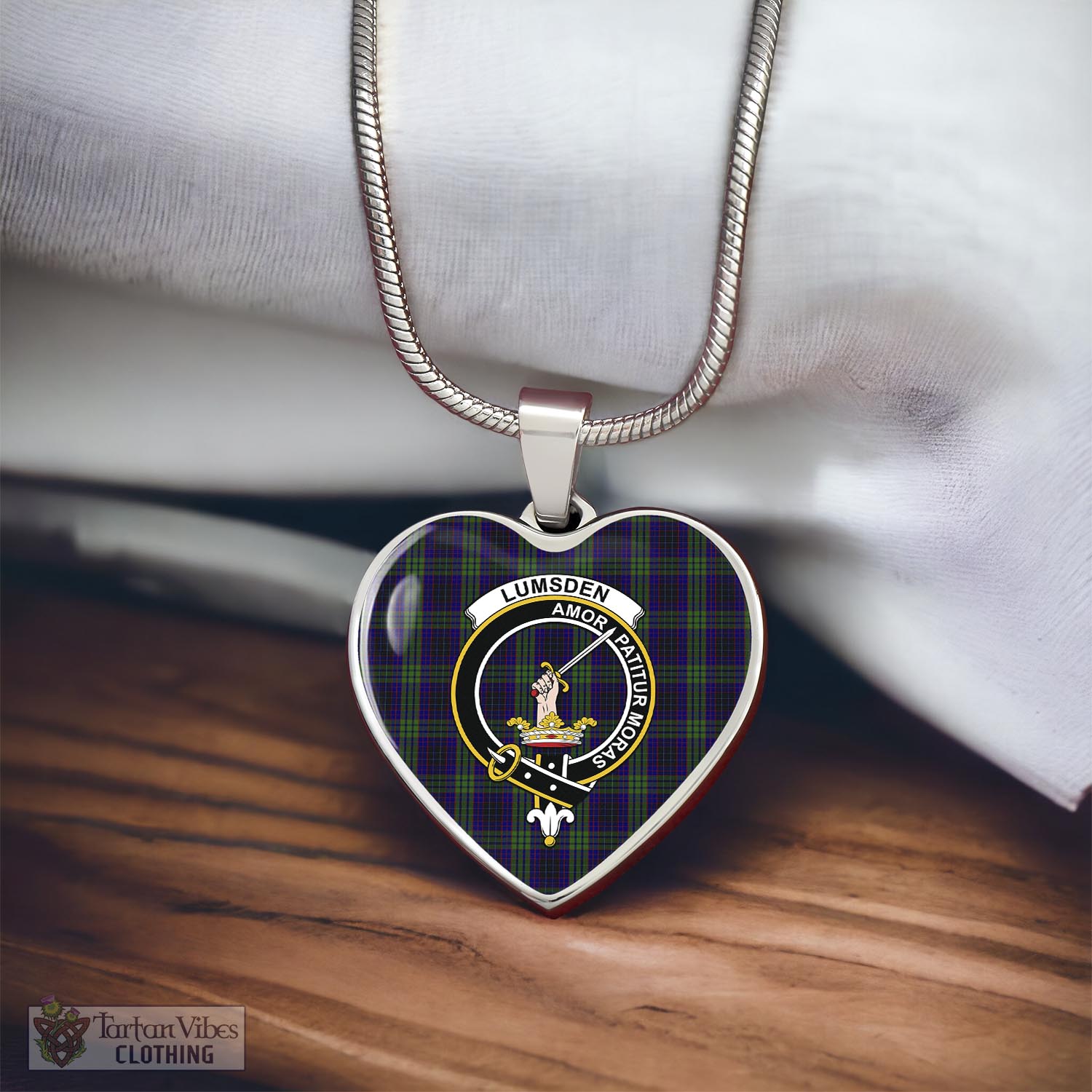 Tartan Vibes Clothing Lumsden Green Tartan Heart Necklace with Family Crest